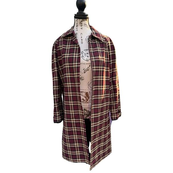 New Style Express wool blend trench coat 3/4 length Plum Brown plaid womens 4 - Picture 1 of 6
